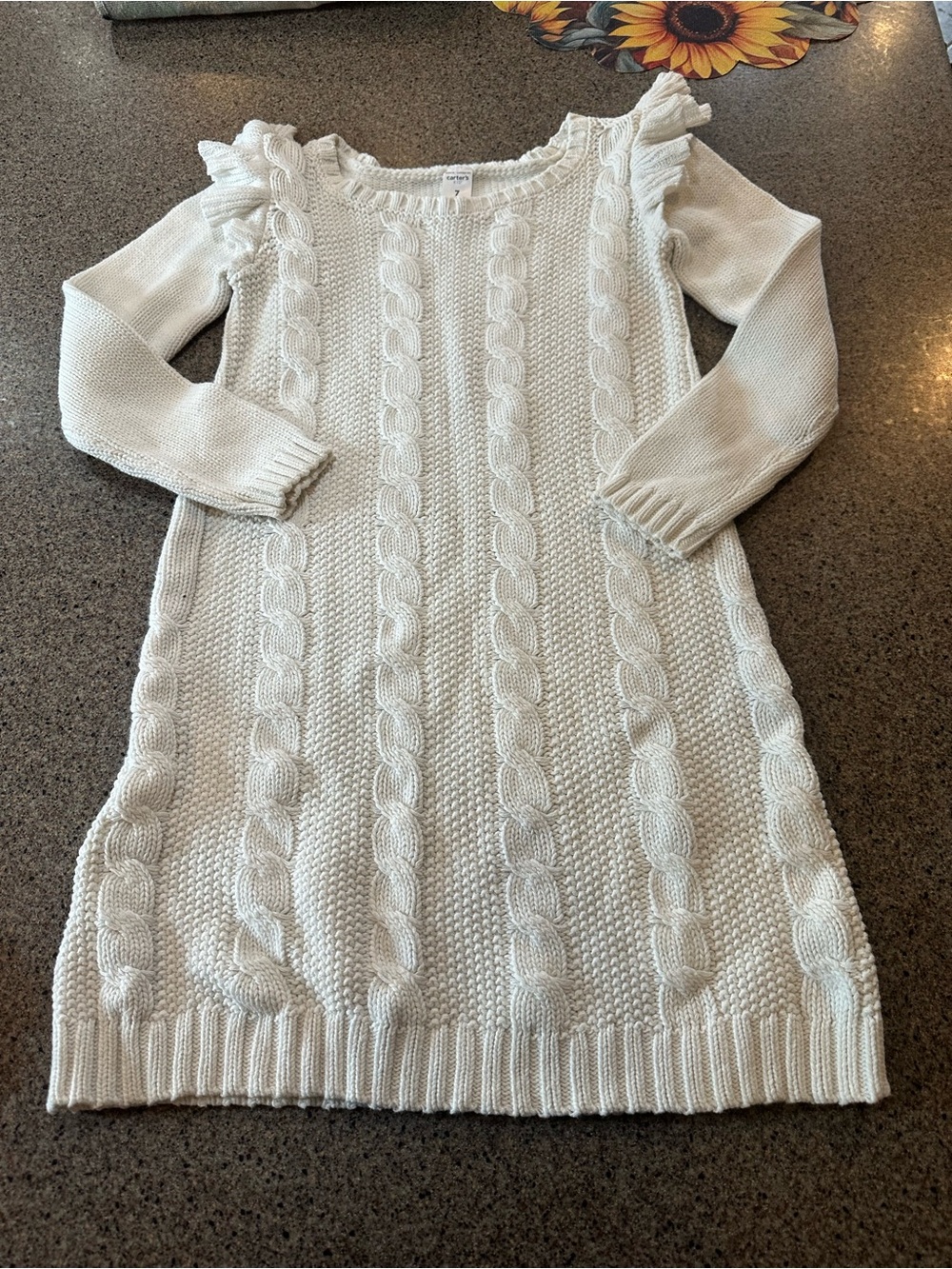 Carter's Cream Cable-Knit Ruffle Shoulder Sweater Dress